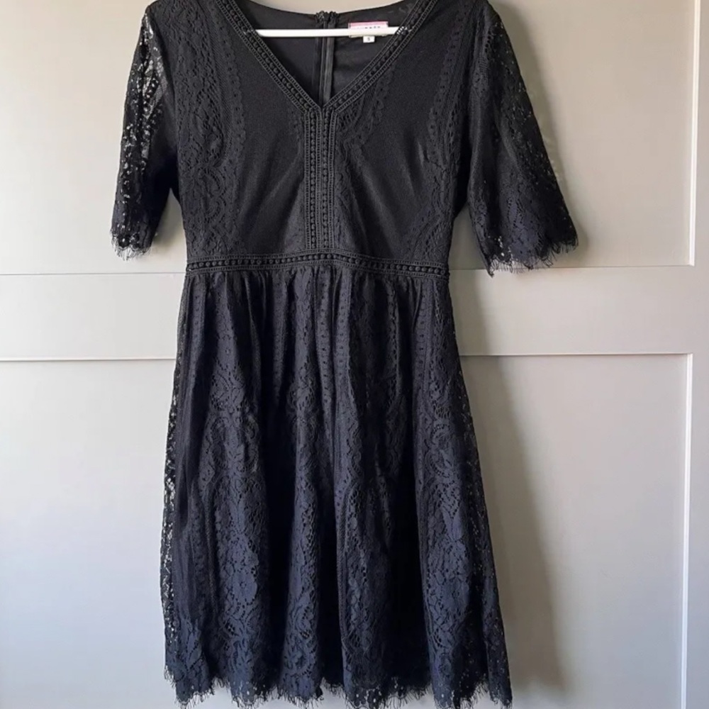 Andrée By Unit Black Lace Mini Dress Large Goth Witchy Short Sleeve See through
